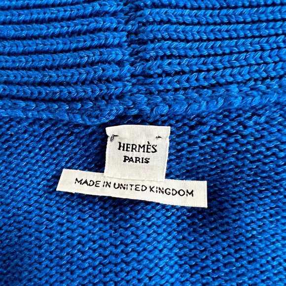 Hermes NWT Cashmere & Cotton Shawl Collar Cardigan EU 40 Blue Smalt Sweater - Picture 13 of 14